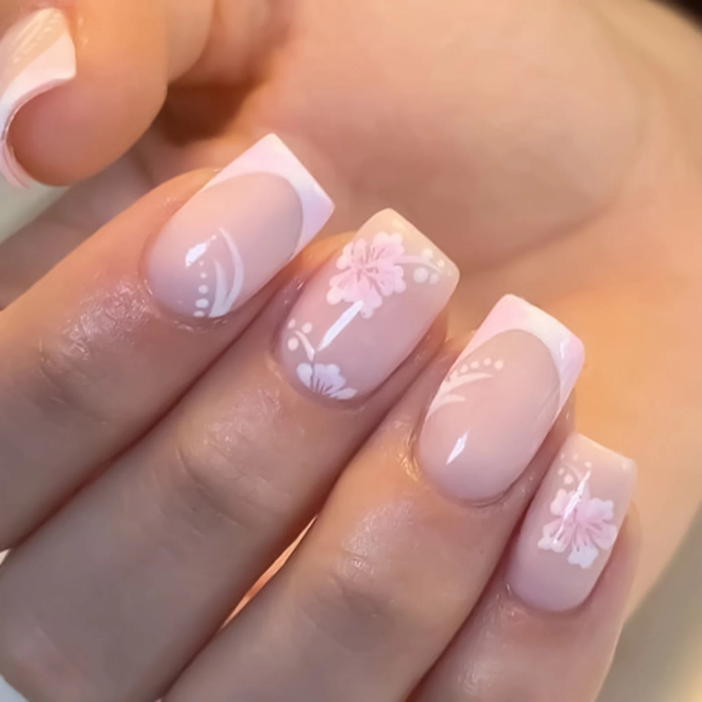 Pink French Tip Short Press On Nails – Elegant Square Nail Set