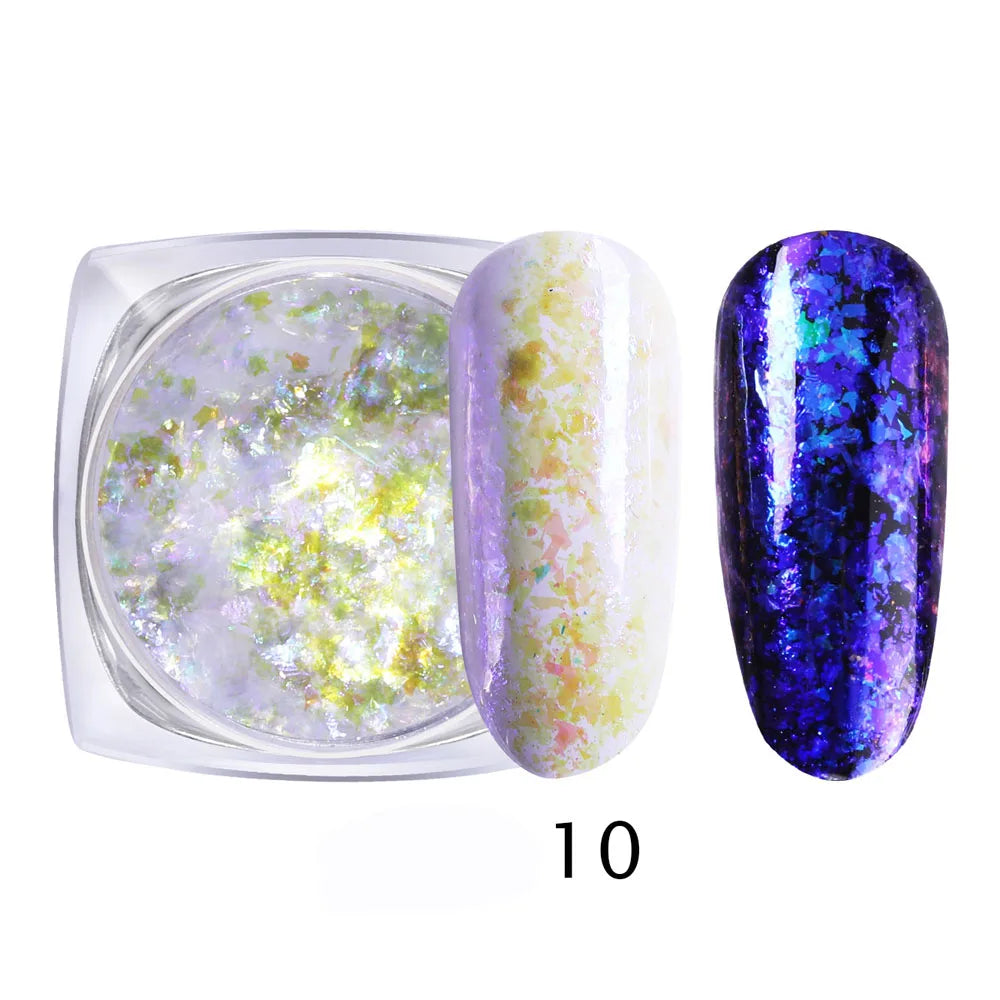 1 Box Aurora Glitter Opal Flakes – Iridescent Sequins Nail Art Powder for Mermaid Nails