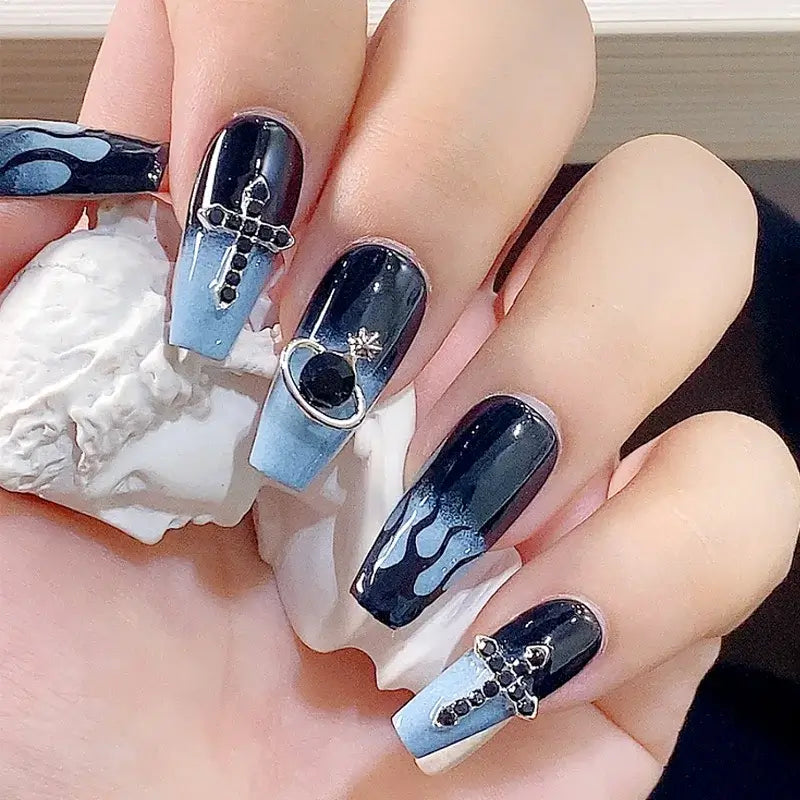 10Pcs 3D Silver Cross Nail Charms – Punk Nail Art Decorations