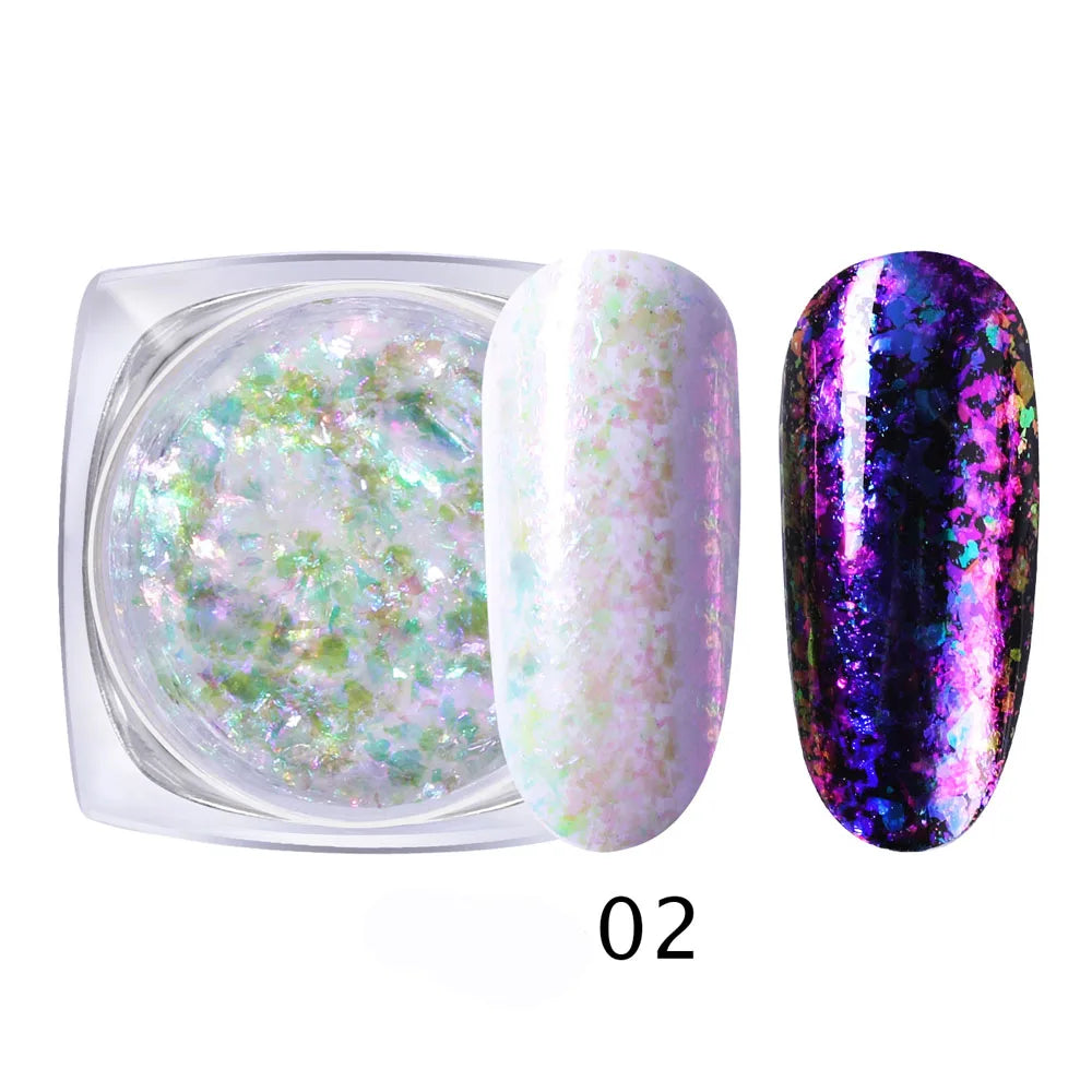 1 Box Aurora Glitter Opal Flakes – Iridescent Sequins Nail Art Powder for Mermaid Nails