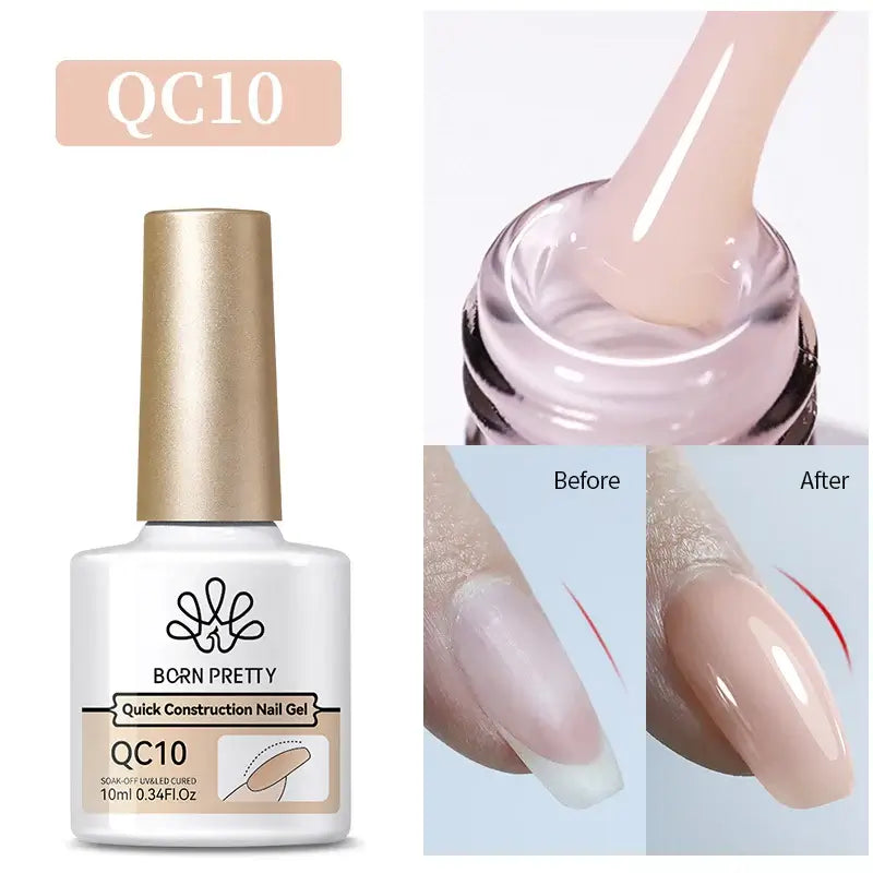 Nail Stamping Polish Born Pretty QC10 nail gel with application process shown on a white background