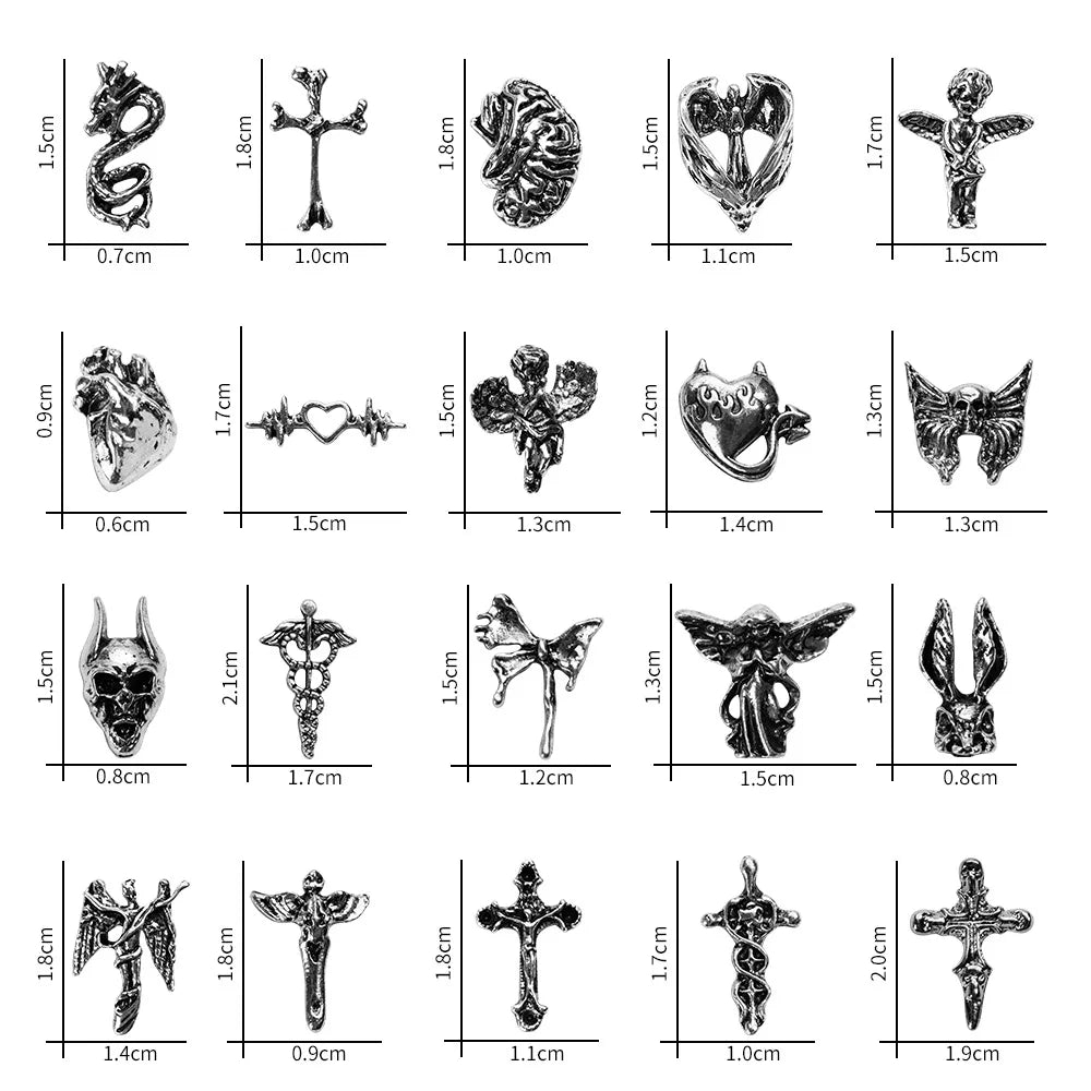 Punk Halloween Nail Art Charms – 3D Gothic, Ghost & Cross