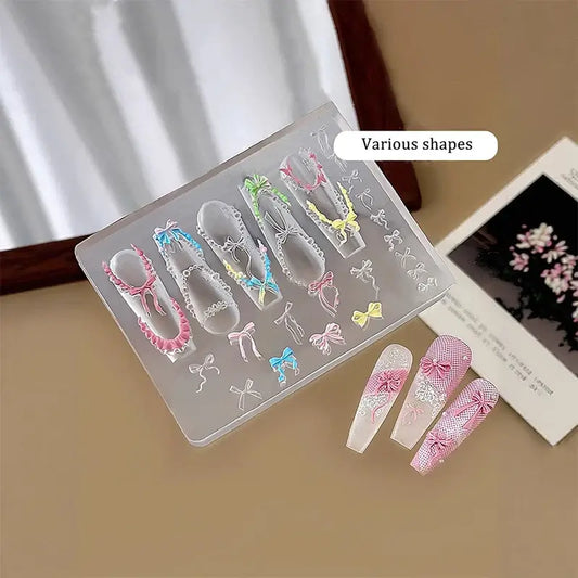 Bowknot Bead Chain Ribbon Silicone Nail Charm Design Template