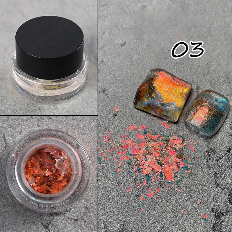 1 Box Aurora Glitter Opal Flakes – Iridescent Sequins Nail Art Powder for Mermaid Nails