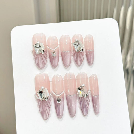 Long Press On Nails – Glitter Butterfly Rose Design