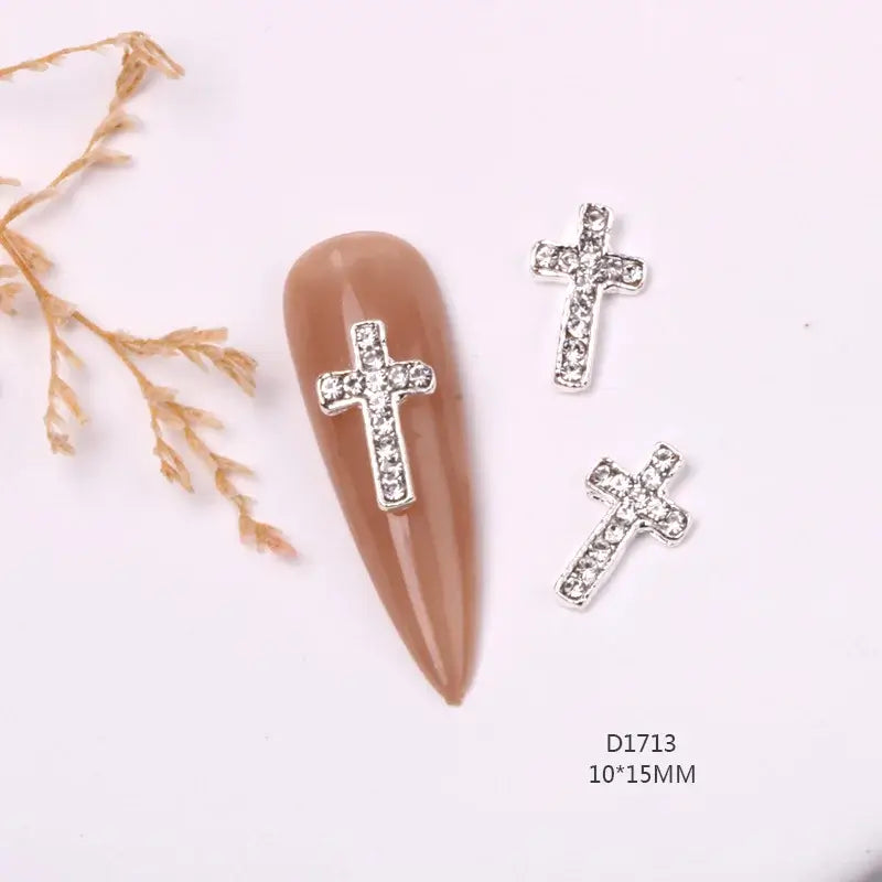 10Pcs 3D Silver Cross Nail Charms – Punk Nail Art Decorations