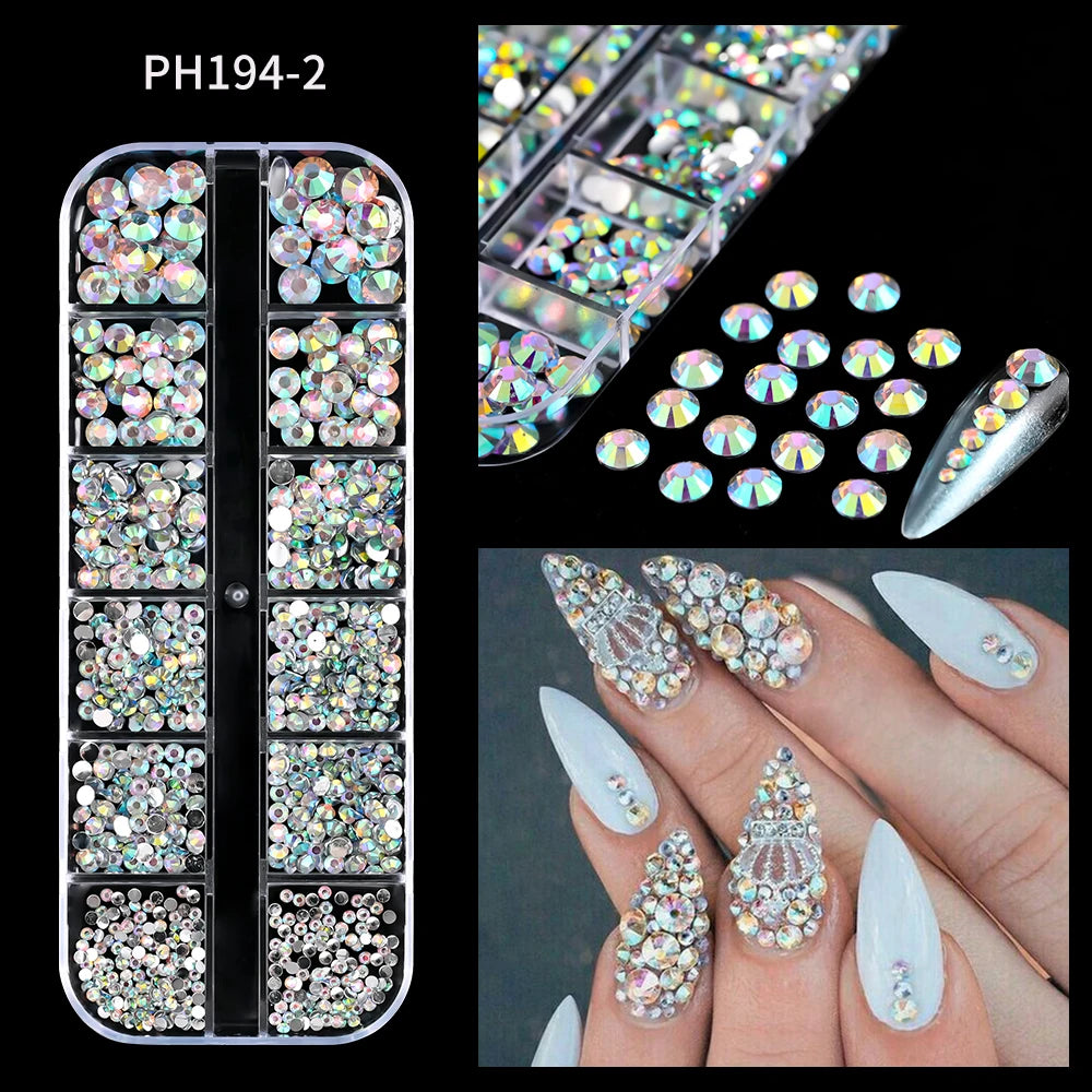 12 Grid Crystal Flatback Nail Rhinestones Set draft