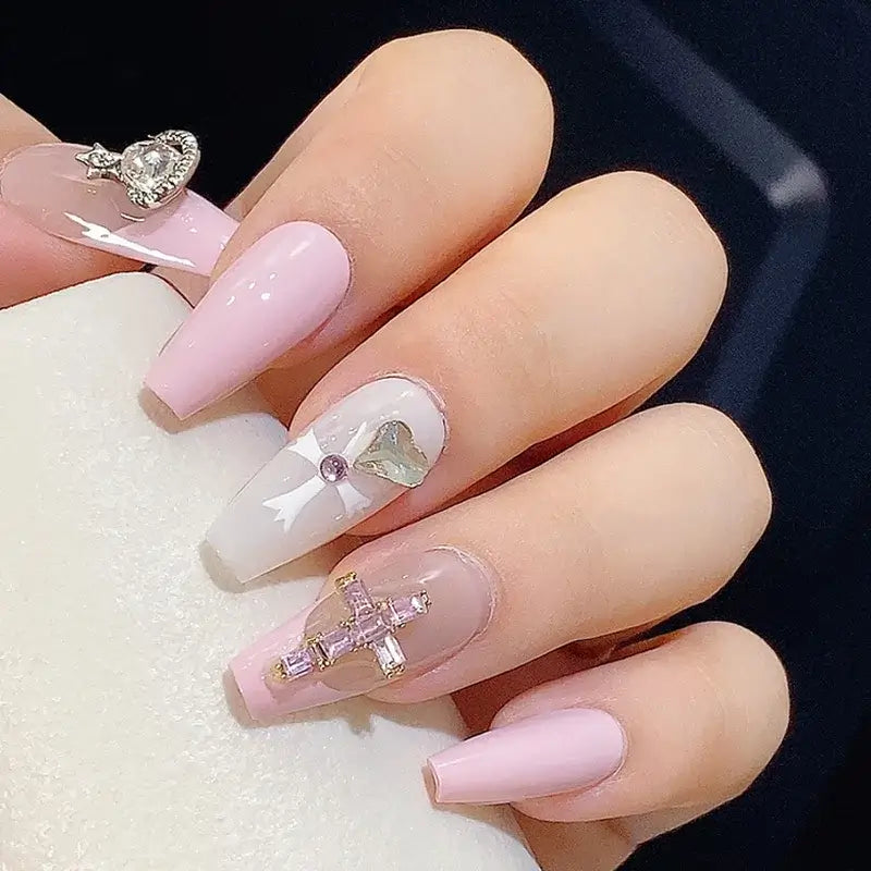 10Pcs 3D Silver Cross Nail Charms – Punk Nail Art Decorations