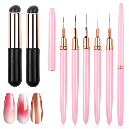 Nail Art Brush Set – Liner & Gradient Silicone Tools