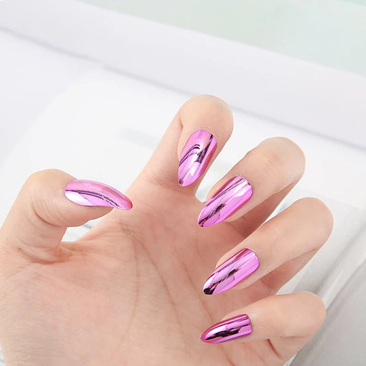 Metallic Almond Press On Nails – 24PCS Mirror Finish