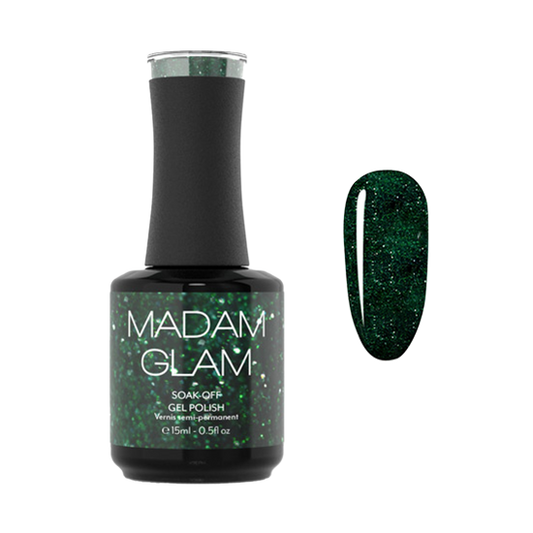 MADAM GLAM - Glittery Emerald - GREEN GLITTER GEL NAIL POLISH