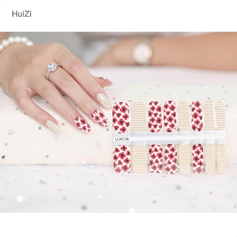 Red Posie Stripe - Gel Nail Wraps