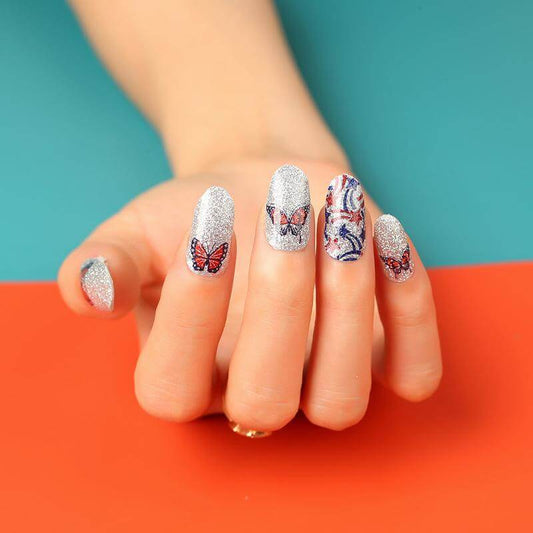 Red White & Butterfly - Gel Nail Wraps