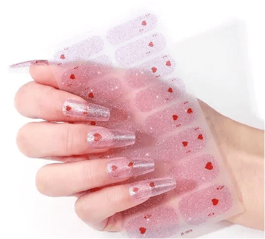 Glitter Hearts - Gel Nail Wraps