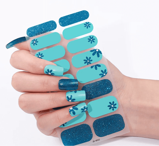 Blue Floral - Gel Nail Wraps