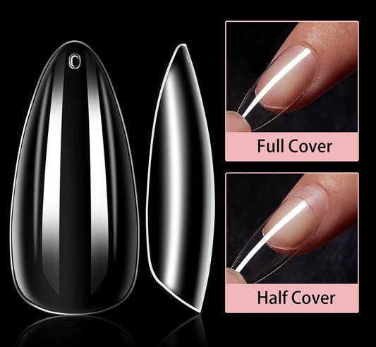 Almond Clear Acrylic Nail Tips – Full Cover, 600pcs, Sizes 0-9
