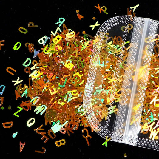 gold letter sequins for nail art