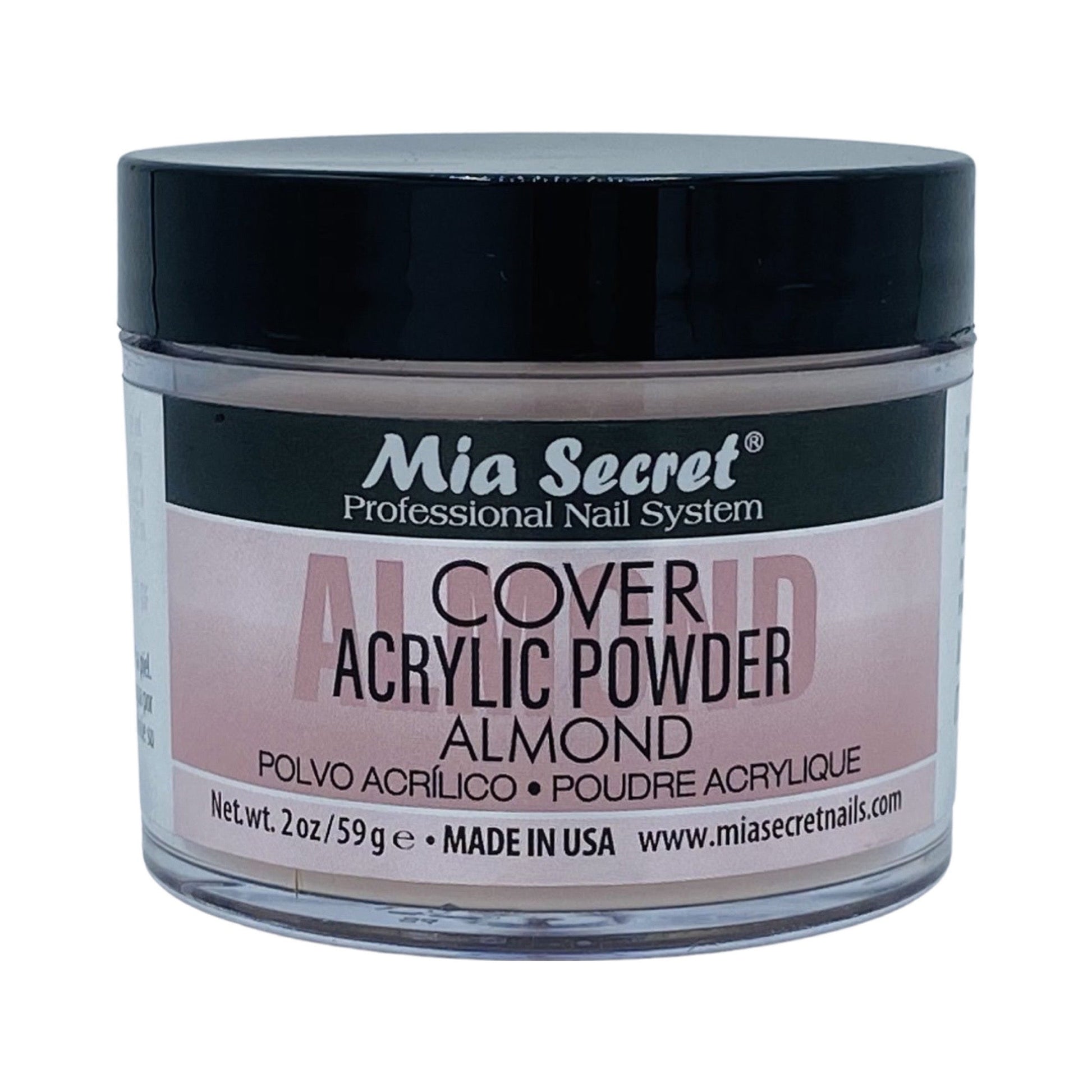 Jar of Mia Secret Almond acrylic powder on a white background