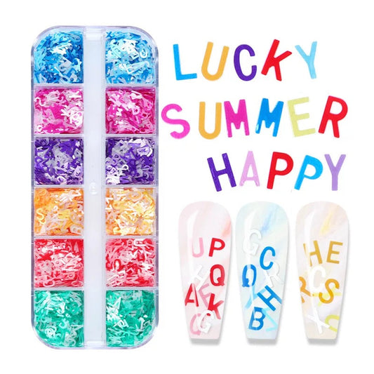 Letter Sequins Nail Art Glitter Box – 12 Styles