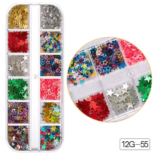 Mix Stars Nail Art Sequins Box – Holographic Glitter Star Shapes