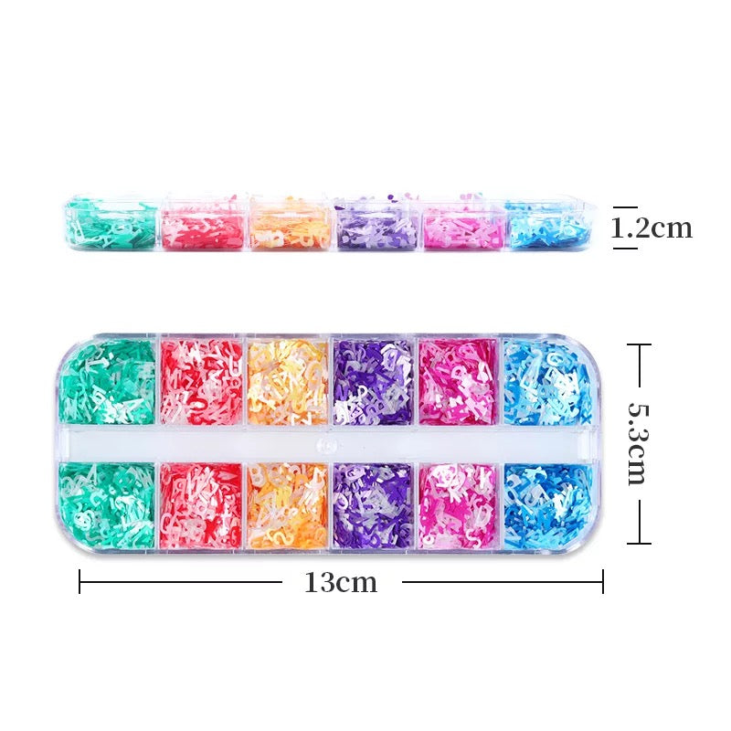Letter Sequins Nail Art Glitter Box – 12 Styles