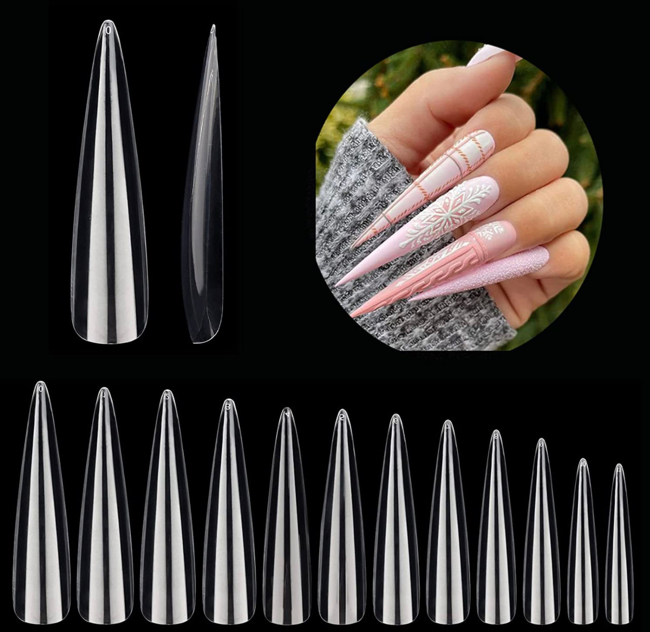Full Cover 3XL Stiletto Clear Nail Tips