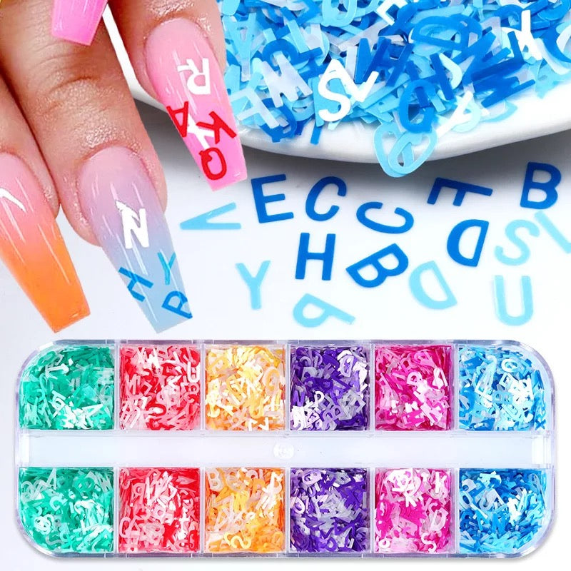 Letter Sequins Nail Art Glitter Box – 12 Styles