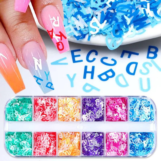 Letter Sequins Nail Art Glitter Box – 12 Styles