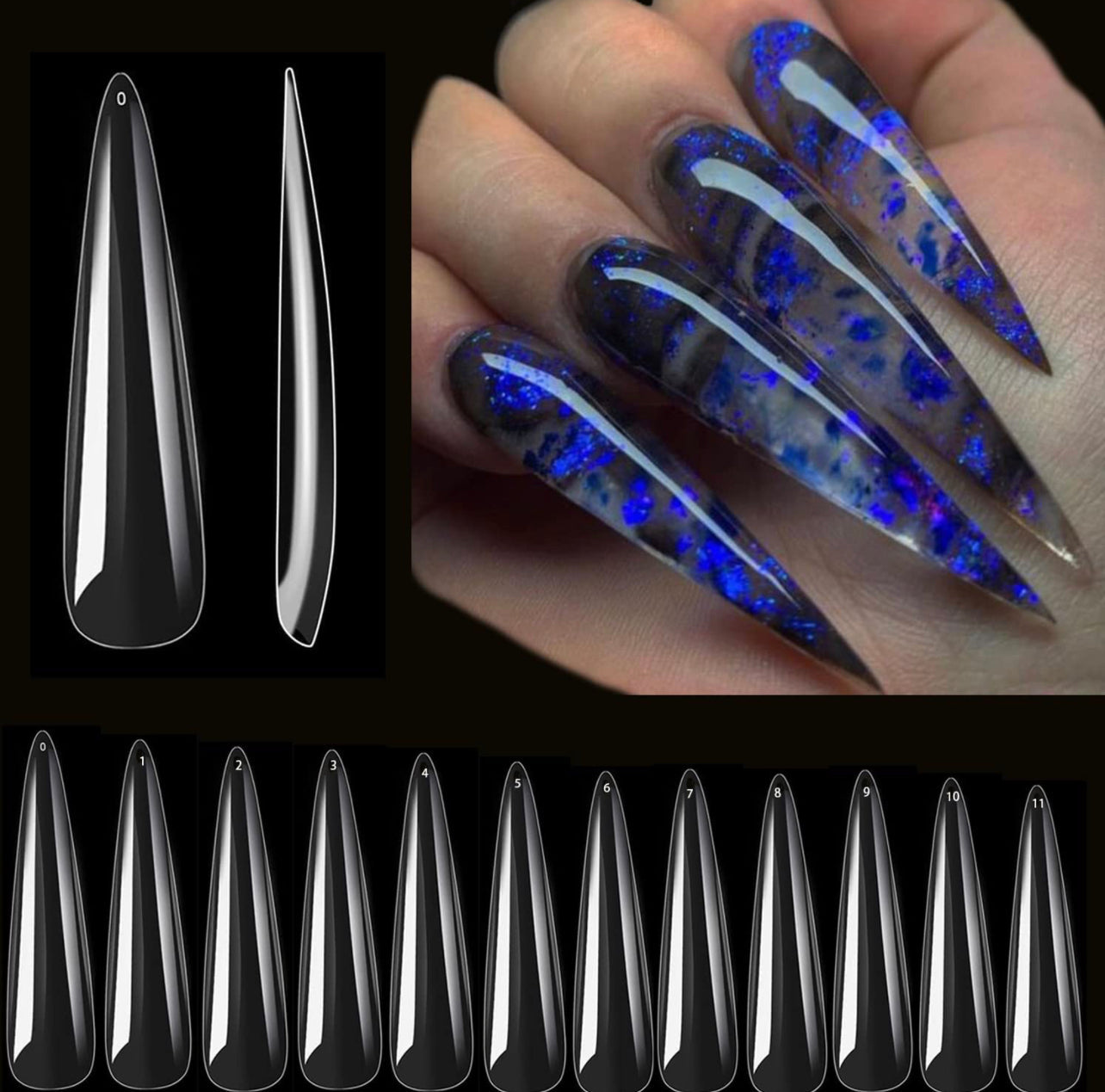 Full Cover 3XL Stiletto Clear Nail Tips