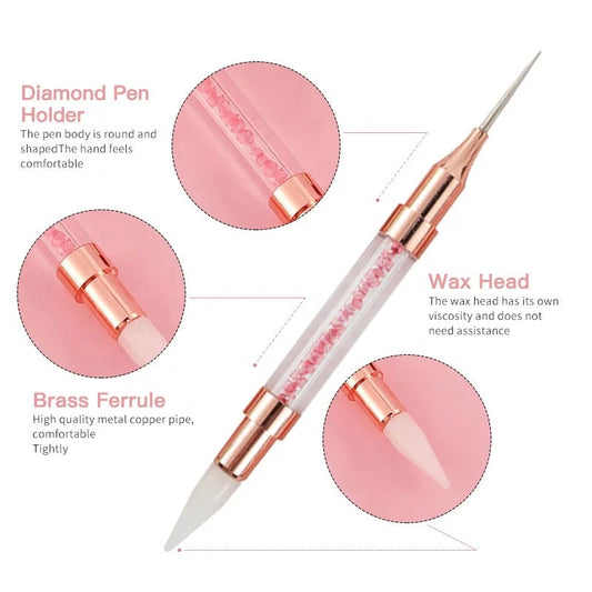 Double Head Dotting Pen with Wax Tip – Nail Art Rhinestone Picker Tool