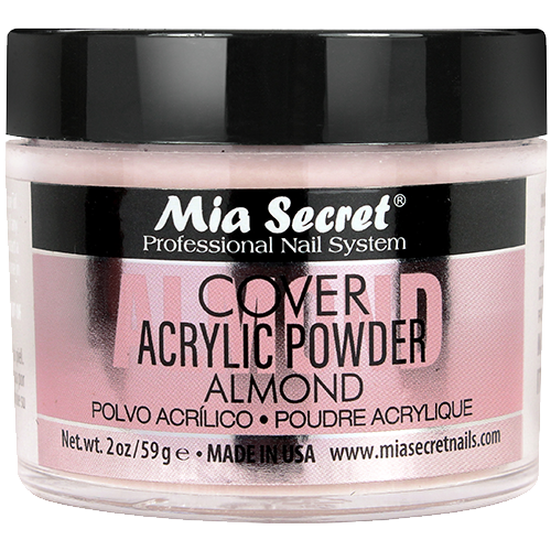 Jar of Mia Secret Covered Acrylic Powder Almond on a white background